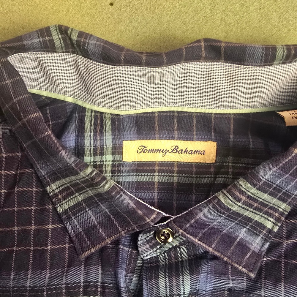 Tommy Bahama Mens 2XLB Big Silk Blend Plaid Long Sleeve Button Down Shirt Navy - Picture 3 of 11